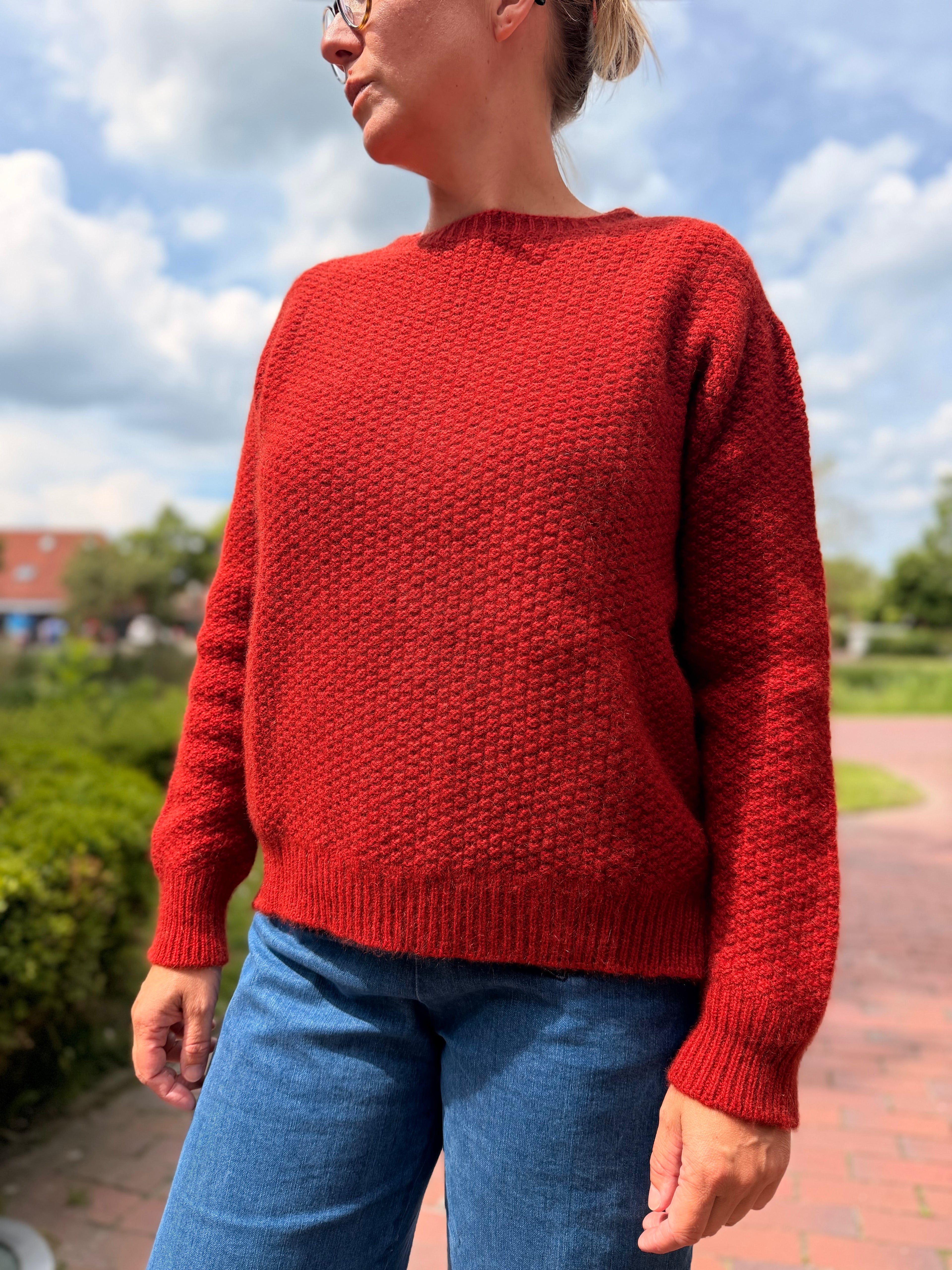 Kantiger Pullover im Perlmuster aus Merinowolle, Possumhaar und Seide