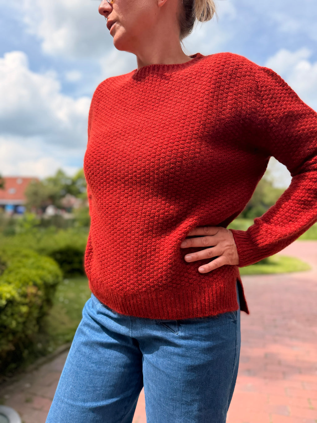 Kantiger Pullover im Perlmuster aus Merinowolle, Possumhaar und Seide