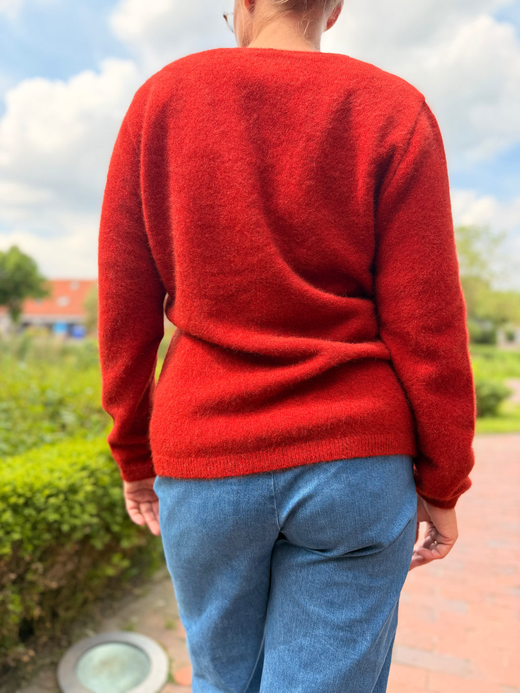 Kantiger Pullover im Perlmuster aus Merinowolle, Possumhaar und Seide